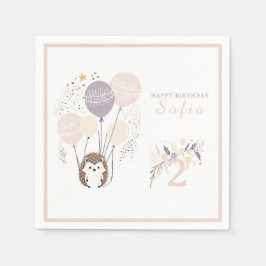 Guardanapo De Papel Aniversário de Pastel Boho Hedgehog e Balões