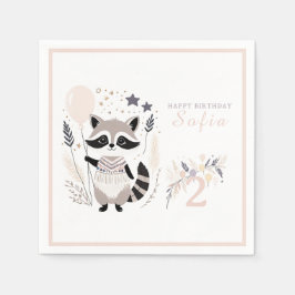Guardanapo De Papel Aniversário de Pastel Boho Raccoon e Balões
