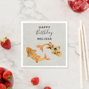 Guardanapo De Papel Aniversário de Peixe Koi Na moda Dourado