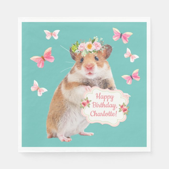 Guardanapo De Papel Aniversário de Pequeno Rato/Hamster Personalizado (Frente)