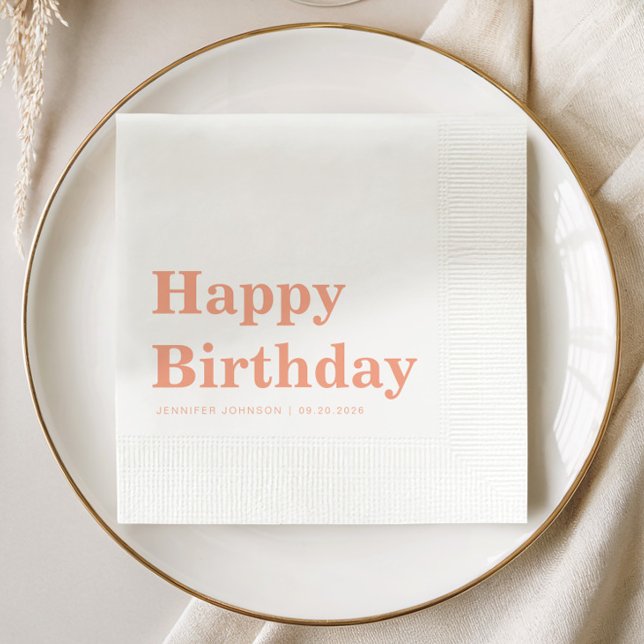 Guardanapo De Papel Aniversário de Pêssego Simples Moderno (Modern Simple Peach Birthday Napkins)