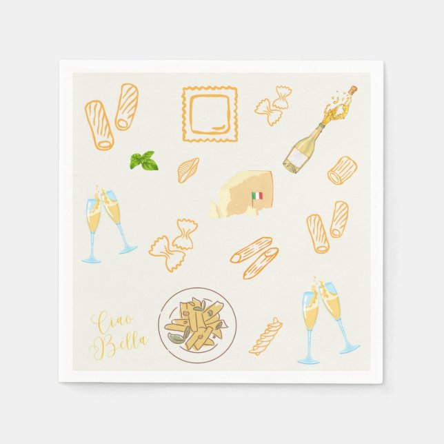 Guardanapo De Papel Aniversário de Prosecco e Massa (Frente)