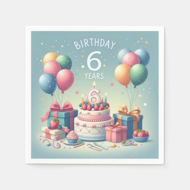 Guardanapo De Papel aniversário de seis anos (Frente)