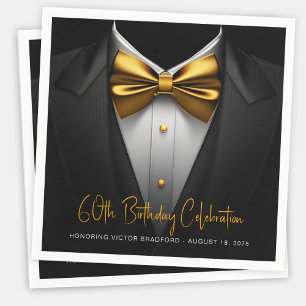 Guardanapo De Papel Aniversário de Smoking Preto Dourado Masculino