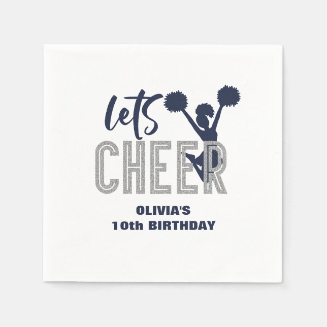 Guardanapo De Papel Aniversário de Torcida Silver e Navy Cheer (Frente)
