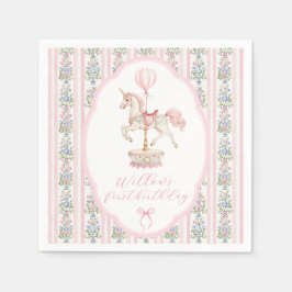 Guardanapo De Papel Aniversário de Um Ano Carousel Rosa