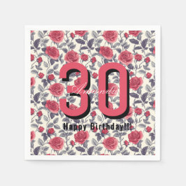 Guardanapo De Papel Aniversário de um ano com tema de rosa personaliza