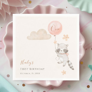 Guardanapo De Papel Aniversário de um ano da menina do balão voador de