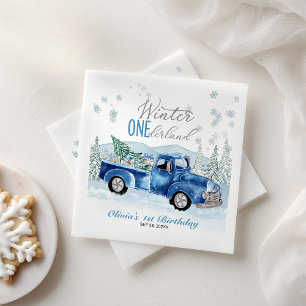 Guardanapo De Papel Aniversário de Um Ano do Caminhão Azul Winter Oned