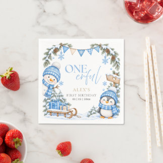 Guardanapo De Papel Aniversário de Um Ano do Inverno Onederland Pingui