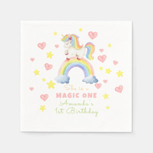 Guardanapo De Papel Aniversário de Um Ano Unicórnio Magia Arco-Íris