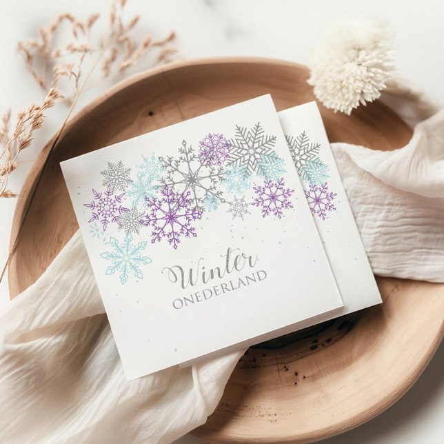 Guardanapo De Papel Aniversário de Um Ano Winter Onederland Roxo Azul (Criador carregado)