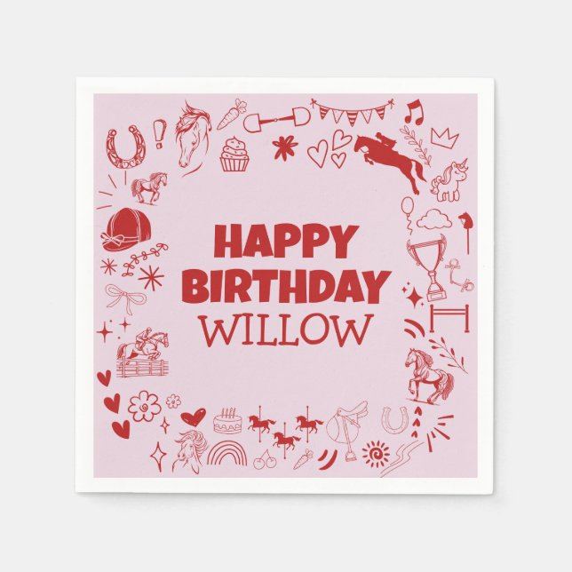 Guardanapo De Papel Aniversário de um Pano Equestre Único Rosa (Frente)