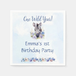 Guardanapo De Papel Aniversário de Zebra Floral Azul
