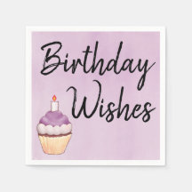 Aniversário Deseja Aquarela de Cupcake Roxo