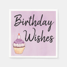 Guardanapo De Papel Aniversário Deseja Aquarela de Cupcake Roxo