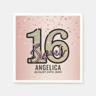 Guardanapo De Papel Aniversário dezesseis Dourado cor-de-rosa moderno