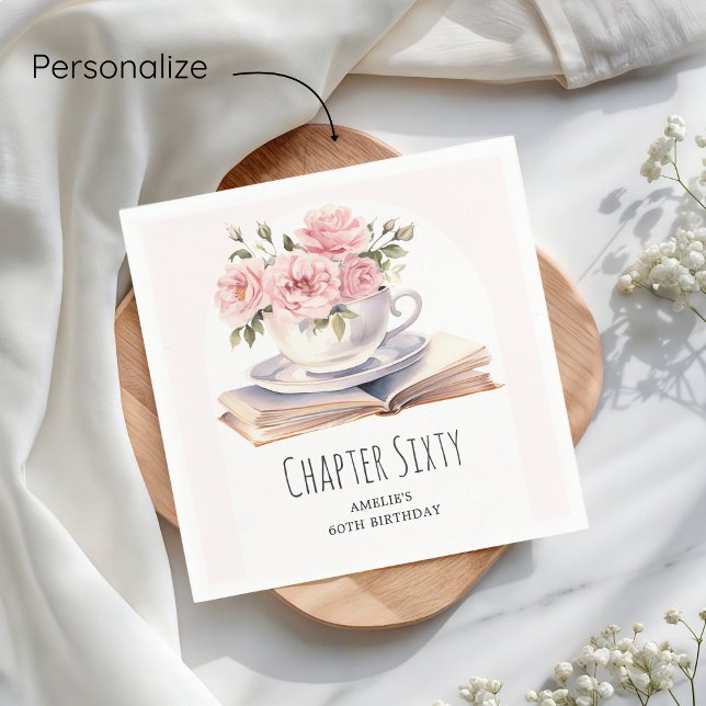 Guardanapo De Papel Aniversário do 60º Tema do Livro Rosa Floral (Criador carregado)