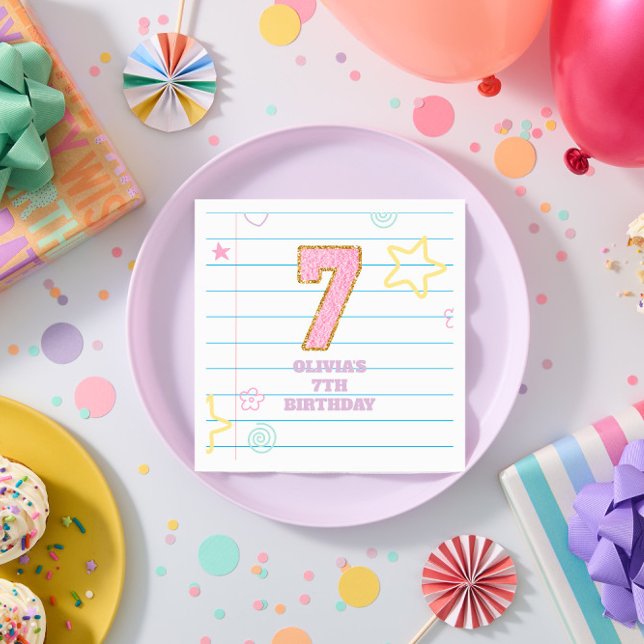 Guardanapo De Papel Aniversário do 7 do notebook com patch pastel de p (Criador carregado)