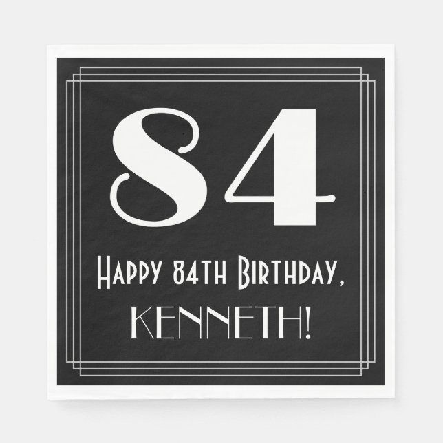 Guardanapo De Papel Aniversário do 84º aniversário ~ Arte Deco Inspiro (Frente)
