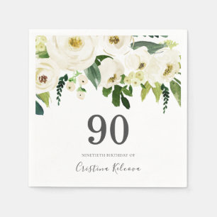 Guardanapo De Papel Aniversário do 90 de Flores Brancas e Creme