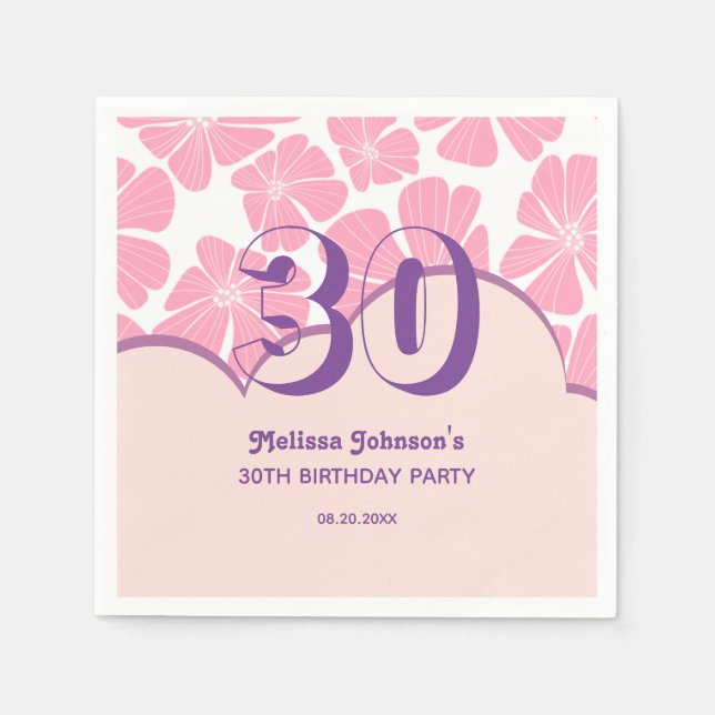 Guardanapo De Papel Aniversário do abstrato Retro Carnação Pink (Frente)