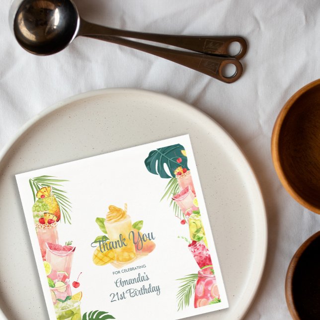 Guardanapo De Papel Aniversário do Adulto do Partido da Piscina das Be (Tropical Fruit Drinks Pool Party Adult Birthday Napkins)