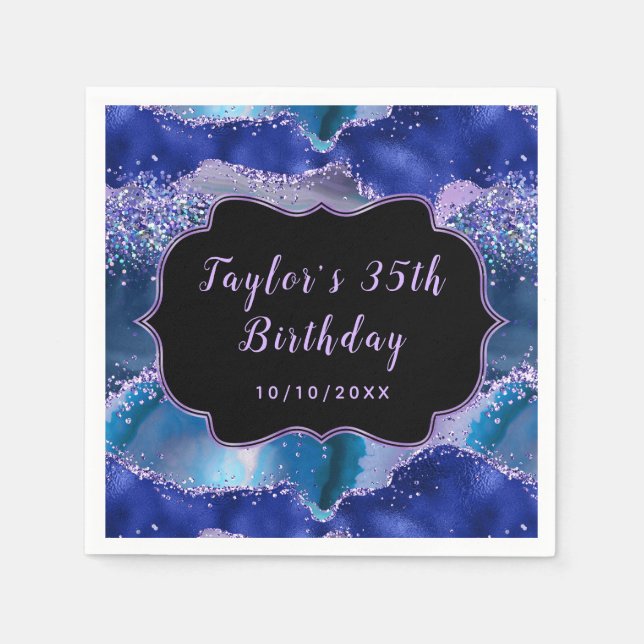 Guardanapo De Papel Aniversário do Agate do Oceano Azul-Escuro e Roxo (Frente)
