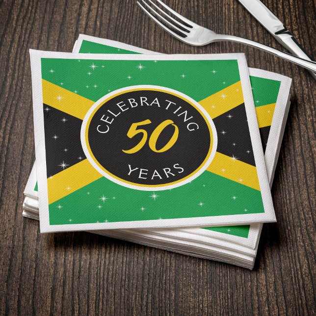 Guardanapo De Papel Aniversário do aniversário de 50 anos da bandeira  (Jamaica Jamaican Flag 50 Year Birthday Anniversary Napkins
)