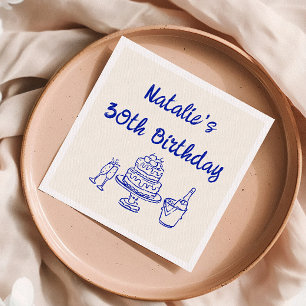 Guardanapo De Papel Aniversário do Bolo-de-Bolo Retro 30 Azul
