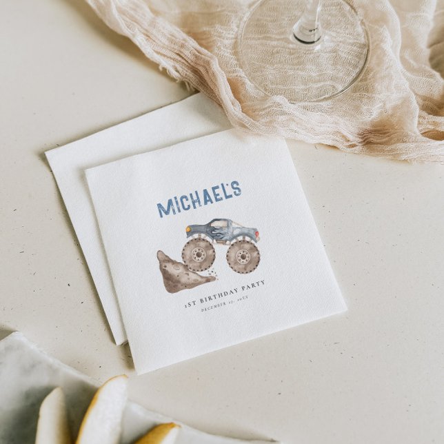 Guardanapo De Papel Aniversário do Caminhão do Monstro Azul (Criador carregado)