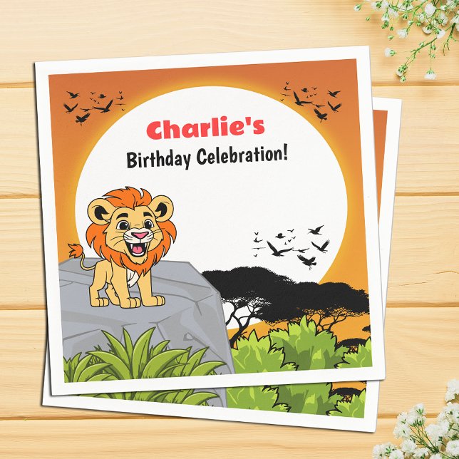 Guardanapo De Papel Aniversário do Cartoon Tropical da Selva Cute Lion (Criador carregado)