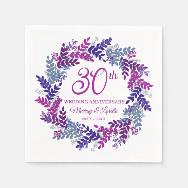 Guardanapo De Papel Aniversário do Casamento da 30 de Wreath Rosa Eleg (Frente)