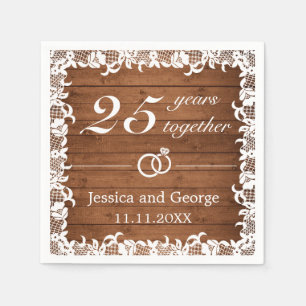 Guardanapo De Papel Aniversário do Casamento Rustic Wood & White Lace