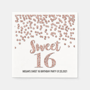Guardanapo De Papel Aniversário do Confetti Sweet da Rosa Dourada 16