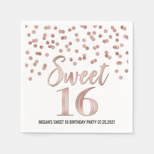 Guardanapo De Papel Aniversário do Confetti Sweet da Rosa Dourada 16