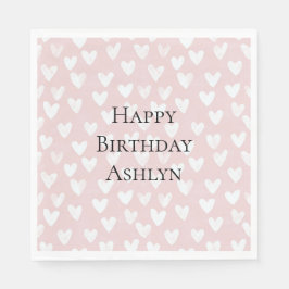 Guardanapo De Papel Aniversário do Corações Brancos Rosa Girly