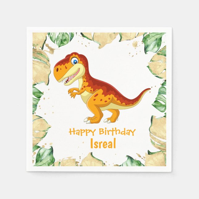 Guardanapo De Papel ANIVERSÁRIO DO Dinossauro Dourado (Frente)