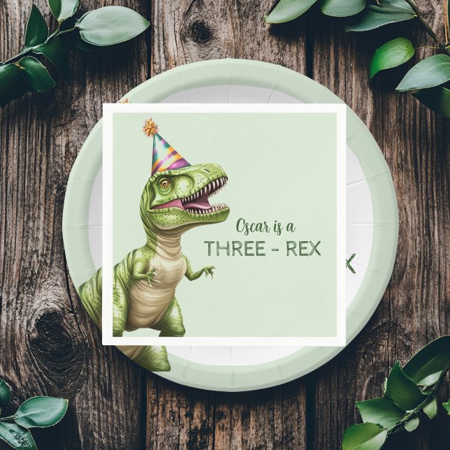 Guardanapo De Papel Aniversário do Dinossauro Três Rex | Green Dino (Criador carregado)