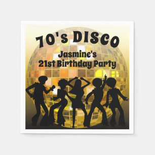 Guardanapo De Papel Aniversário do Disco dos anos 70 Bola Dourada