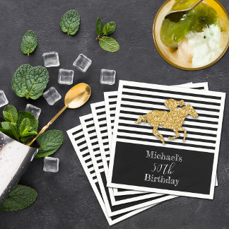 Guardanapo De Papel Aniversário do Dourado Cavalo de Corrida Negro Str