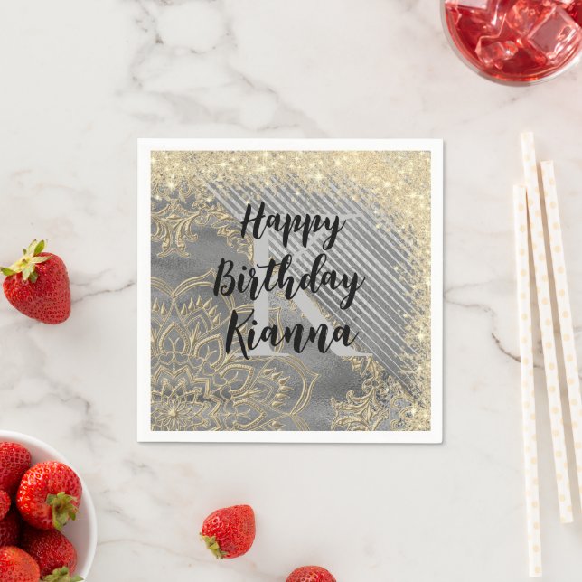 Guardanapo De Papel Aniversário do Dourado Silver Glitter Mandala Mono (Insitu)