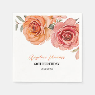Guardanapo De Papel Aniversário do Elegante Floral Red Orange Rosa