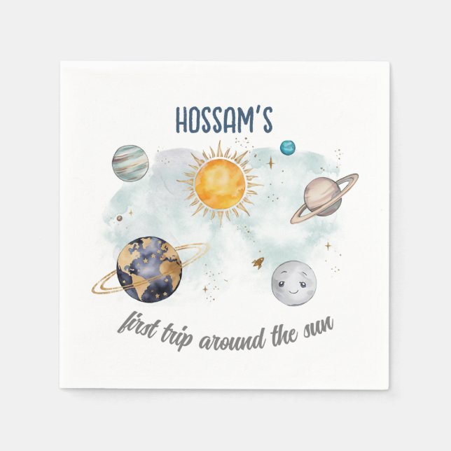 Guardanapo De Papel Aniversário do Espaço Exterior Galáxia Sol Lua Est (Frente)