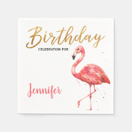 Guardanapo De Papel Aniversário do Flamingo Glitter Tropical Watercolo
