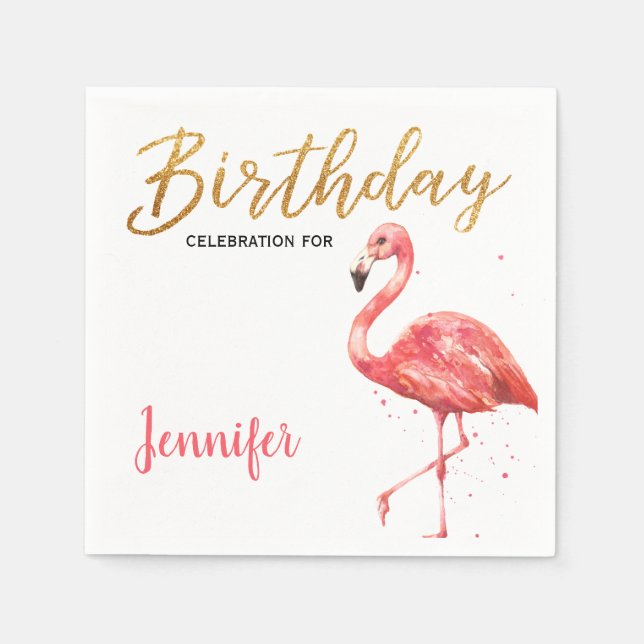 Guardanapo De Papel Aniversário do Flamingo Glitter Tropical Watercolo (Frente)