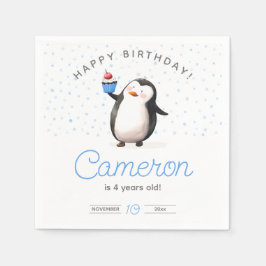 Guardanapo De Papel Aniversário do garoto pinguim cupcake azul