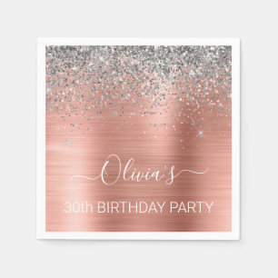 Guardanapo De Papel Aniversário do Glitter de Prata Dourado com Rosa