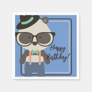 Guardanapo De Papel Aniversário do Hipster Mister Panda Bear