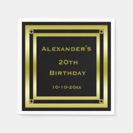 Guardanapo De Papel Aniversário do Homem-20 Elegante Preto e Dourado